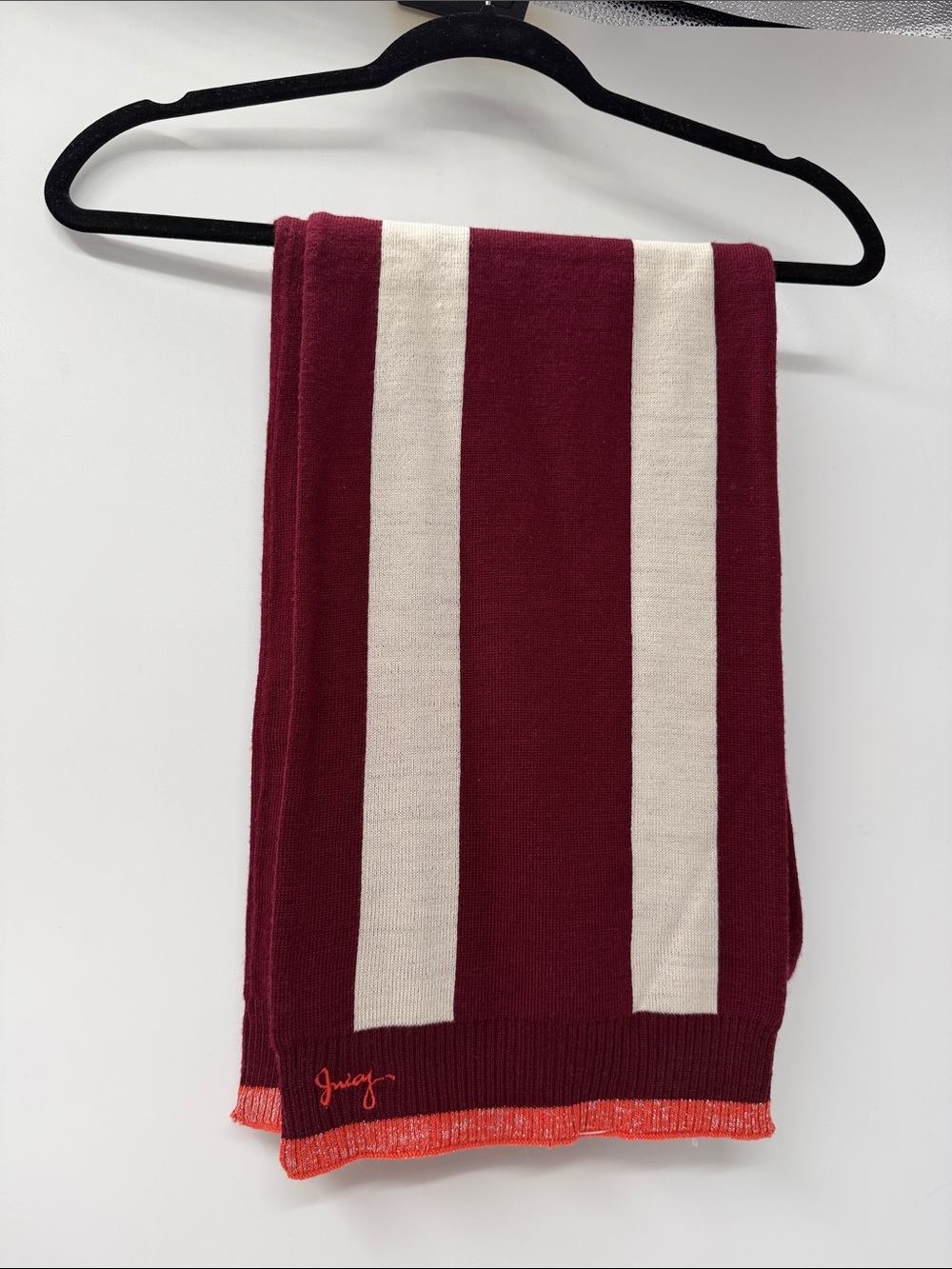 Juicy Couture Wool Scarf burgundy stripe 100% wool